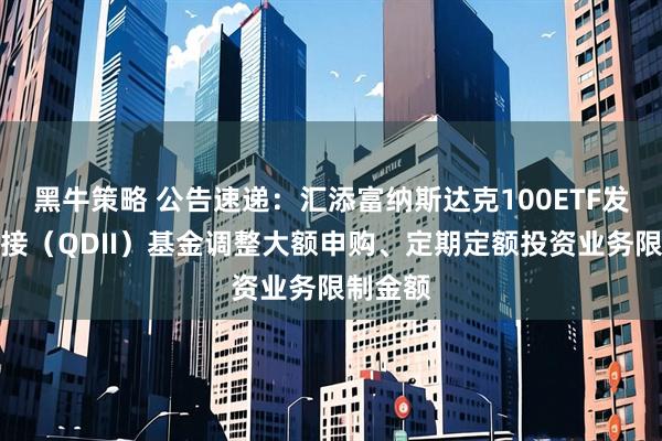 黑牛策略 公告速递：汇添富纳斯达克100ETF发起式联接（QDII）基金调整大额申购、定期定额投资业务限制金额